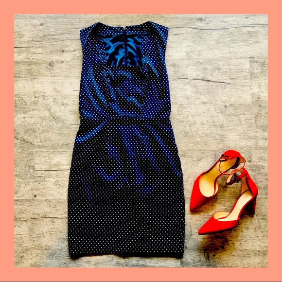 Portmans Dresses & Skirts - MOVING SALE 🔥  PORTMANS Navy & White Polka Dot Pencil Dress Size EUC 10